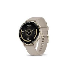 Garmin Venu 3S Soft Gold Stainless Steel Bezel 1.2-Inch AMOLED Touchscreen Display Smart Watch with 41mm French Gray Case and Silicone Band