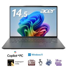 Acer Swift 14 AI SF14-11T-A96Z/F 14.5 型(インチ), CPU:Snapdragon X Elite X1E-78-100 12コア, メモリ容量:16GB, ストレージ容量: M.2 SSD 1TB 展示品