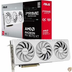 ASUS Prime Radeon RX 9070 XT ホワイト OC Edition グラフィックスカード (PCIe 5.0、HDMI/DP 2.1、2.5スロットデザイン、axialtechファン、デュアルボールファンベアリング、デュアルBIOS、ASUS GPU Guard)。