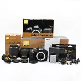 ＜美品＞ Nikon D3300 ダブルズームキット2 ブラック｜シャッター数477枚｜標準＋望遠レンズ付属｜元箱・フィルター付｜初心者に最適