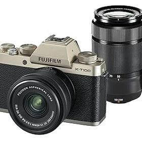 【中古】FUJIFILM ミラーレス一眼 X-T100ダブルズームレンズキット シャンパンゴールド X-T100WZLK-G