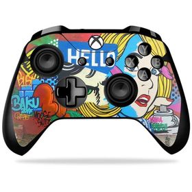 MightySkins Microsoft Xbox One X コントローラー 用ビニールスキン「Hello Graffiti」保護デカールラップ 着脱簡単