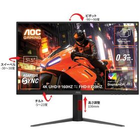 液晶ディスプレイ AOC U32G4/11 [31.5型ゲーミング液晶ディスプレイ/3840×2160/HDMI、DisplayPort/スピーカー：なし/160・320Hz]