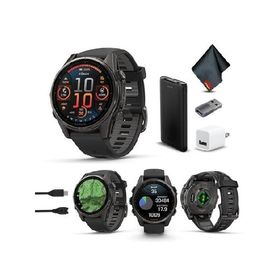 Garmin Fenix 8 43MM AMOLED Sapphire Premium Multisport GPS Smartwatch Carbon Gray DLC Titanium with Black Gray Silicone Band, LED Flashlight, Fitness