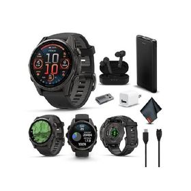 Garmin Fenix 8 43MM AMOLED Sapphire Premium Multisport GPS Smartwatch Carbon Gray DLC Titanium with Black Gray Silicone Band, Built-in LED Flashlight,