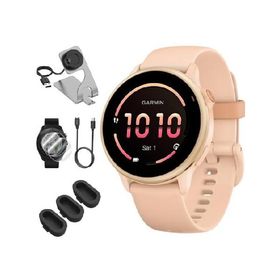 Garmin 010-02985-03 VIVOACTIVE 6 Health ＆ Fitness GPS Smartwatch, Pink Dawn with Silicone Band Bundle with Deco Essentials Charging Dock, Type C Char