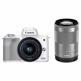 【中古】「非常に良い」Canon ミラーレス一眼カメラ EOS Kiss M2 ダブルズームキット ホワイト KISSM2WH-WZK