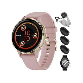 Garmin 010-02785-03 Venu 3S Health Fitness GPS Smartwatch Gold Steel Bezel with Dust Rose Case 41mm Bundle with Deco Essentials Charging Dock, Dust Co