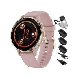 Garmin 010-02785-03 Venu 3S Health Fitness GPS Smartwatch Gold Steel Bezel with Dust Rose Case 41mm Bundle with Charging Dock, Silicone Dust Cover 3 P