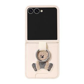 DESIGNSKIN DESIGN SKIN ベア刺繍カードポケット付きケース for Galaxy Z Flip7 アイボリー 仕入先在庫品