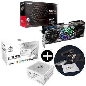 ASRock RX9070XT TC 16GO ブラック グラフィックボード + SL-1000GW ホワイト Steel Legend 電源ユニット (1000W) + ASRockオリジナルマウスパッド セット