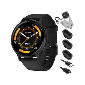 Garmin 010-02784-01 Venu 3 Health and Fitness GPS Smartwatch Steel Bezel with Black Case 45mm Bundle with Deco Essentials Charging Dock, Silicone Dust