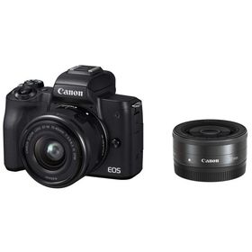 【中古】Canon ミラーレス一眼カメラ EOS Kiss M ダブルレンズキット ブラック EOSKISSMBK-WLK