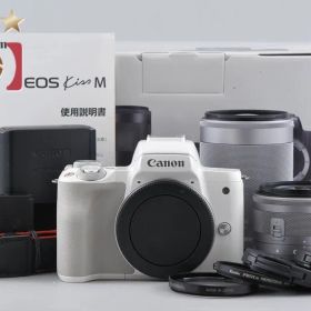 【中古】Canon キヤノン EOS Kiss M ダブルズームキット ホワイト シャッター回数僅少 元箱付き