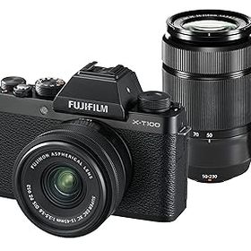 【中古】(非常に良い)FUJIFILM ミラーレス一眼カメラ X-T100ダブルズームレンズキット ブラック X-T100WZLK-B