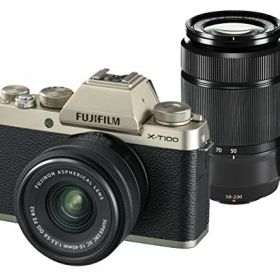 【中古】FUJIFILM ミラーレス一眼カメラ X-T100ダブルズームレンズキット シャンパンゴールド X-T100WZLK-G