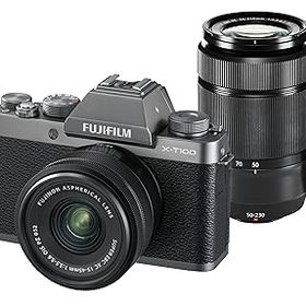 【中古】【39shop】FUJIFILM★ミラーレス一眼カメラ X-T100ダブルズームレンズキット ダークシルバー X-T100WZLK-DS（非常に良い）