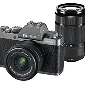 【中古】(非常に良い)FUJIFILM ミラーレス一眼カメラ X-T100ダブルズームレンズキット ダークシルバー X-T100WZLK-DS