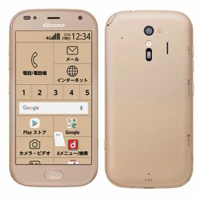 【中古】Cランク【傷や汚れあり】 SIMフリー F-01L FUJITSU(富士通） らくらくスマートフォン me ゴールド 利用制限〇(白ロム) 送料無料