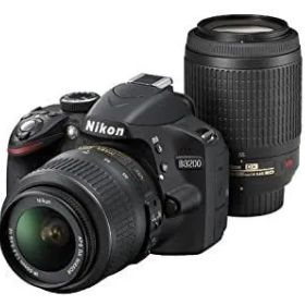 【中古】(非常に良い)Nikon デジタル一眼レフカメラ D3200 200mmダブルズームキット 18-55mm/55-200mm付属 ブラック D3200WZ200BK