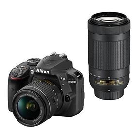 Nikon デジタル一眼レフカメラ D3400 ダブルズームキット ブラック D3400WZ(中古品)