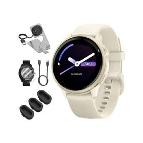 Garmin 010-02985-01 VIVOACTIVE 6 Health ＆ Fitness GPS Smartwatch, Bone with Silicone Band Bundle with Deco Essentials Charging Dock, USB Type C Charg