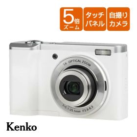 ケンコー デジタルカメラ KC-ZM08 WH ホワイト コンパクトデジタルカメラ コンデジ リアカメラ 自撮り WEBカメラ 光学5倍ズーム 広角 望遠 1600万画素 デジカメ タッチパネル式液晶モニター スローモーション タイムラプス（デジタルライフ）