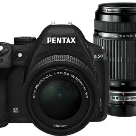 【中古】RICOH デジタル一眼レフ PENTAX K-50 DAL18-55mmWR・DAL55-300mmダブルズームキット ブラック K-50 300WZOOM KIT BLACK 10879
