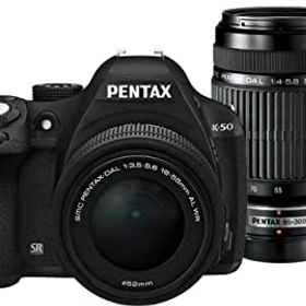 【中古-非常に良い】 RICOH リコー デジタル一眼レフ PENTAX K-50 DAL18-55mmWR・DAL55-30mmダブルズームキット ブラック K-50 300WZOOM KIT BLACK 10879