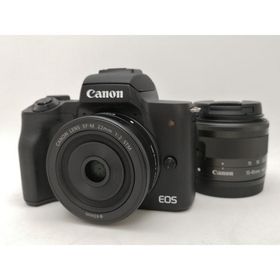 【中古】Canon EOS Kiss M ダブルレンズキット ブラック【新宿2】保証期間１ヶ月【ランクA】