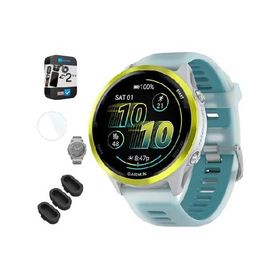 Garmin Forerunner 570-47mm GPS Smartwatch, Aluminum and Whitestone/Turquoise Band Bundle with 2 Year Protection Pack + Silicone Dust Cover (3-Pack) +
