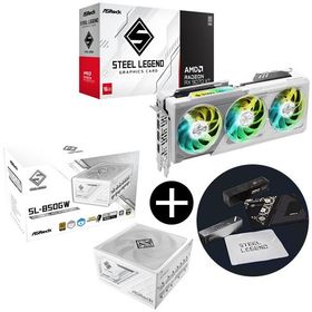 ASRock RX9070XT SL 16G ホワイト グラフィックボード + SL-850GW ホワイト Steel Legend 電源ユニット (850W) + ASRockオリジナルマウスパッド セット