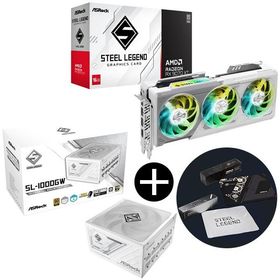 ASRock RX9070XT SL 16G ホワイト グラフィックボード + SL-1000GW ホワイト Steel Legend 電源ユニット (1000W) + ASRockオリジナルマウスパッド セット