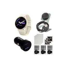 Garmin vivoactive 6 Smartwatch (Lunar Gold with Bone Band) Bundle with Portable Charger Stand and 45W 2-Port Car Charger