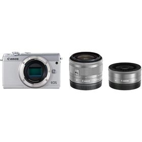 キヤノン Canon EOS M100 EF-M 15-45mm 22mm 単焦点 ダブルレンズキット ホワイト ミラーレス一眼 カメラ 中古