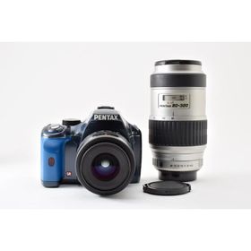 PENTAX K-x 1240万画素 ブルー/ネイビー + F 35-80mm/FA 80-320mm レンズセット [美品] 前後キャップ付き 手ぶれ補正 乾電池式
