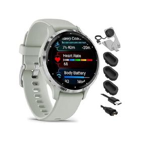 Garmin 010-02785-01 Venu 3S Health Fitness GPS Smartwatch Steel Bezel with Sage Gray Case 41mm Bundle with Charging Dock, Silicone Dust Cover 3 Pack a