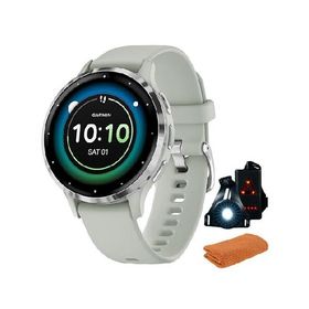 Garmin 010-02785-01 Venu 3S Health Fitness GPS Smartwatch Steel Bezel with Sage Gray Case (41mm) | Official USA Partner Model | Bundle with Towel, Dec