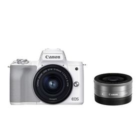 中古 １年保証 美品 Canon EOS Kiss M2 ダブルレンズキット 15-45mm 22mm ホワイト