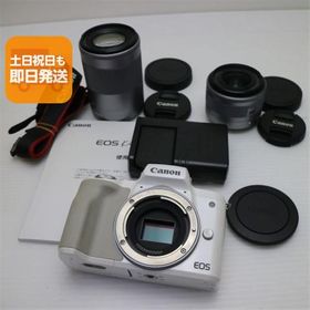 美品 EOS Kiss M ダブルズームキット ホワイト 即日発送 ミラーレス一眼 Canon あすつく 土日祝発送OK