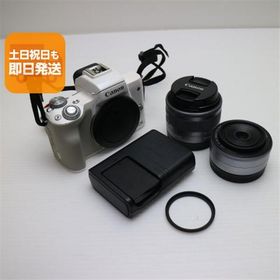 超美品 EOS Kiss M ダブルレンズキット ホワイト 即日発送 ミラーレス一眼 Canon あすつく 土日祝発送OK