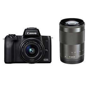 中古 １年保証 美品 Canon EOS Kiss M ダブルズームキット 15-45mm IS STM + 55-200mm IS STM ブラック