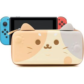 即納 任天堂 Nintendo Switch 有機ELモデル 対応 ケース カバー ブラウン 衝撃吸収 保護カバー あつ森 10枚カード収納 かわいい猫