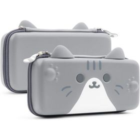 即納 任天堂 Nintendo Switch 有機ELモデル 対応 ケース カバー グレー 衝撃吸収 保護カバー あつ森 10枚カード収納 かわいい猫