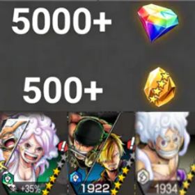 ワンピースバウンティラッシュ Bonney+Zoro&Sanji+Luffy💎5000+✨500+
