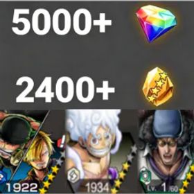 ワンピースバウンティラッシュ Zoro&Sanji+Luffy+Kuzan💎5000+✨2400+