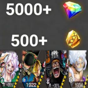ワンピースバウンティラッシュ Bonney+Zoro&Sanji+Teach +Luffy💎5000+✨500+