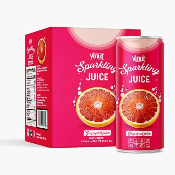 Vietnamese Fruits: 15 Tasty Fruits of Vietnam 31 Box 4 Cans VINUT Grapefruit Juice Sparkling water
