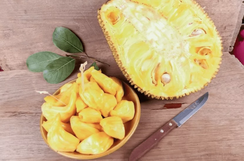 Cutted Jackfruit on the table somewhere in Vietnam Cutted Jackfruit on the table somewhere in Vietnam