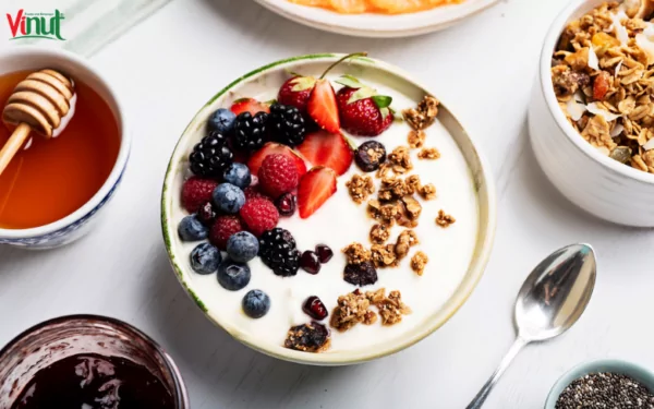 VINUT_ Enjoy a bowl of yogurt topped with berries VINUT_ Enjoy a bowl of yogurt topped with berries